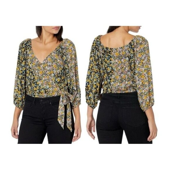 BCBGeneration Blouse Size Small Garden Floral Surplice Wrap Crop Top V Neck - Picture 2 of 10